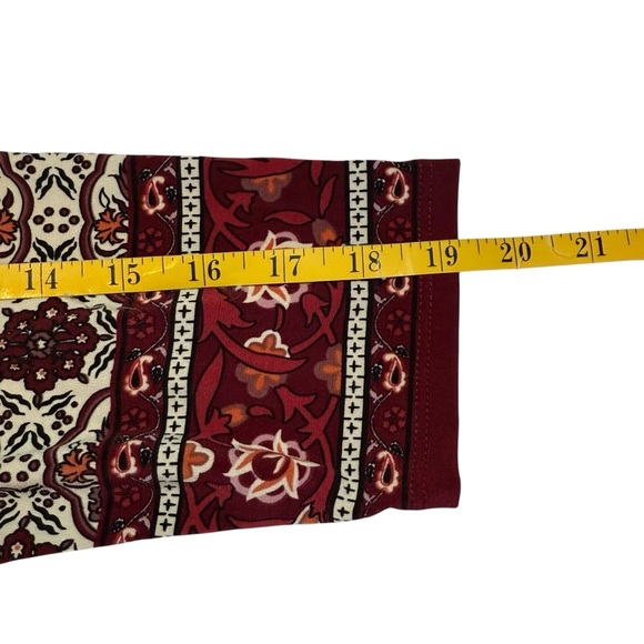 Max Studio 3/4 Sleeve Knee Length Dress Burgundy Cream Floral Boho Artsy Large - Picture 6 of 10